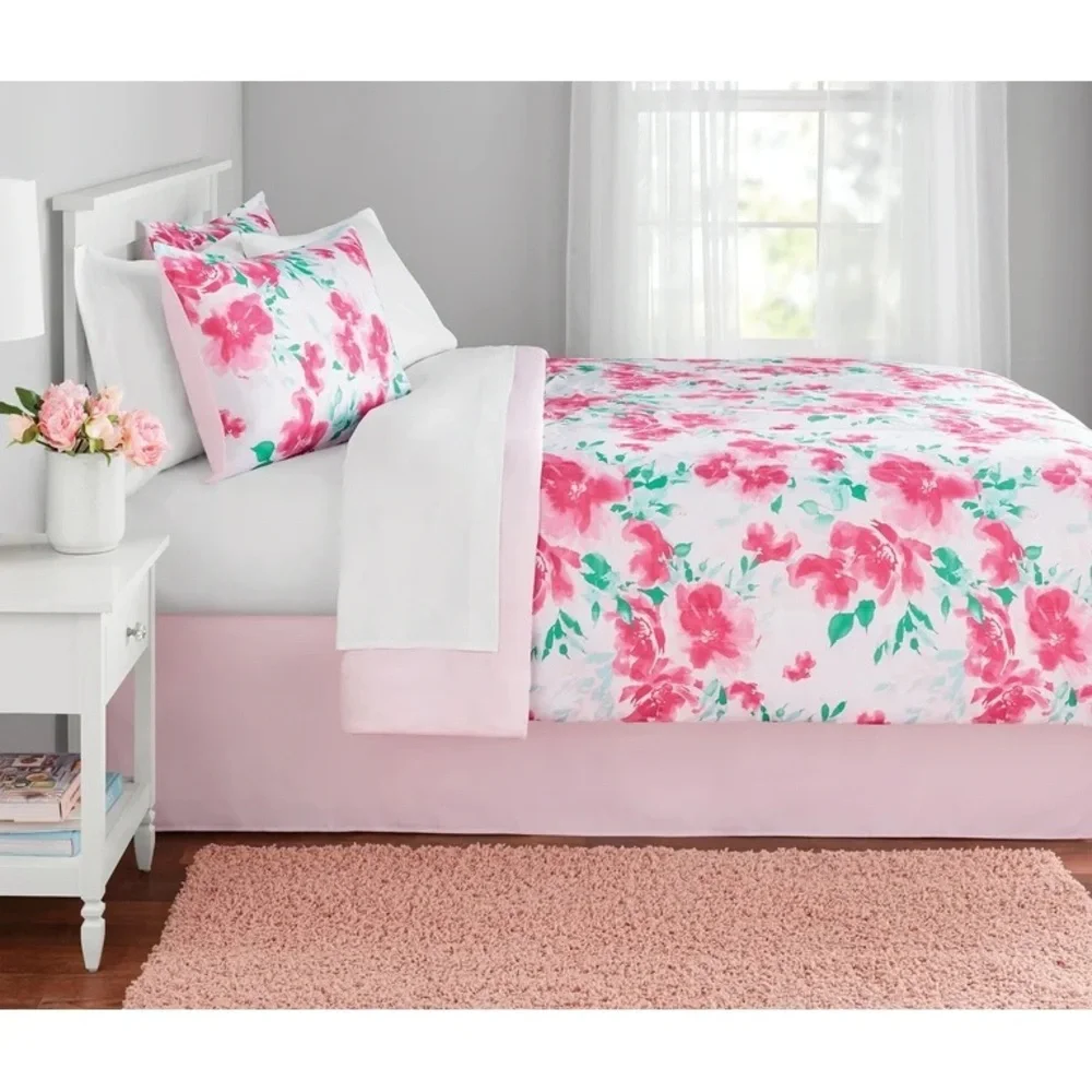 Mainstays Mint Floral 8-Piece Bed in a Bag Bedding Set Twin NEW